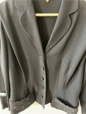 Women’s Black 1940s Embellished Soutache Hem Crepe Blazer Jacket